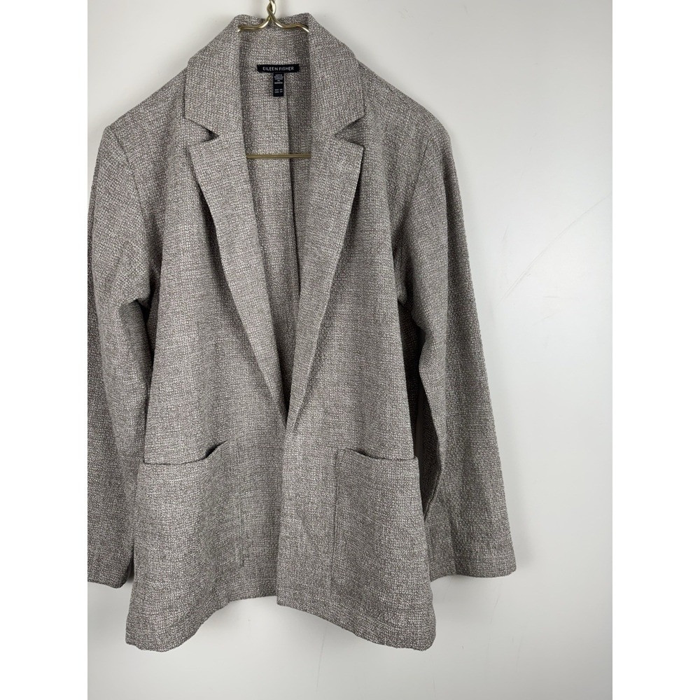 Eileen Fisher Organic Cotton Textured Knit Blazer Jacket Beige Taupe Women's XS - Picture 2 of 6